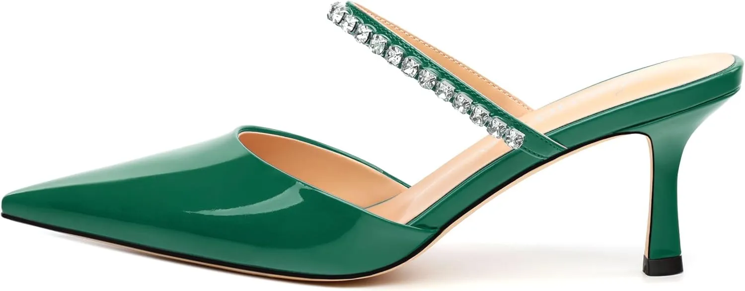 Womens Heeled Sandals Rhinestones Strap Pointed Toe Stiletto High Heels Fashion Dress Mules Shoes For Women 2.5 Inch