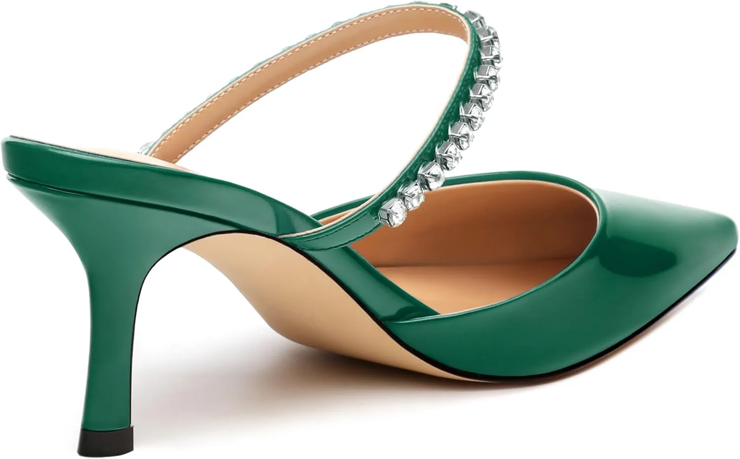 Womens Heeled Sandals Rhinestones Strap Pointed Toe Stiletto High Heels Fashion Dress Mules Shoes For Women 2.5 Inch