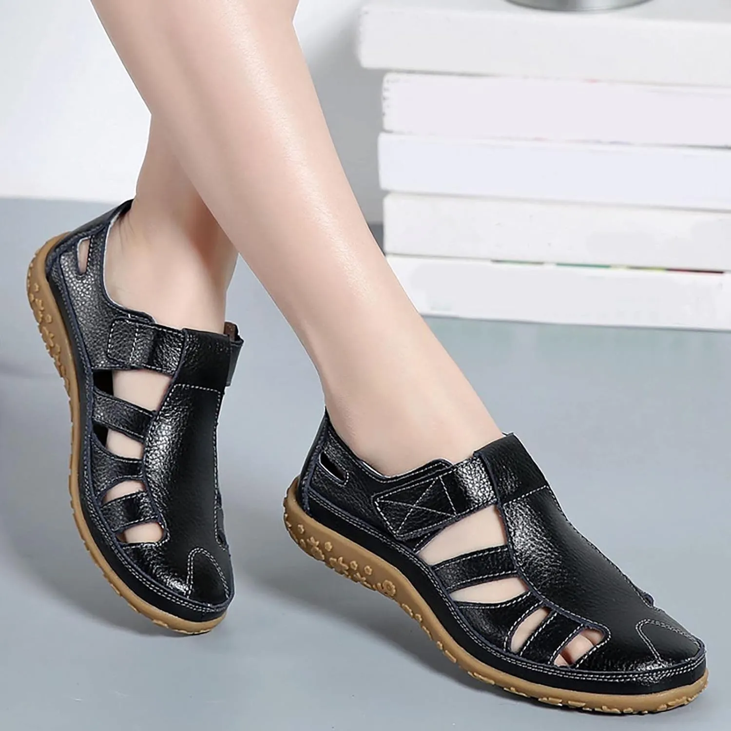 Womens Hollow Loafers Breathable Comfortable Flats Slip on Sandals Summer Casual Slip-On Shoes for Walking