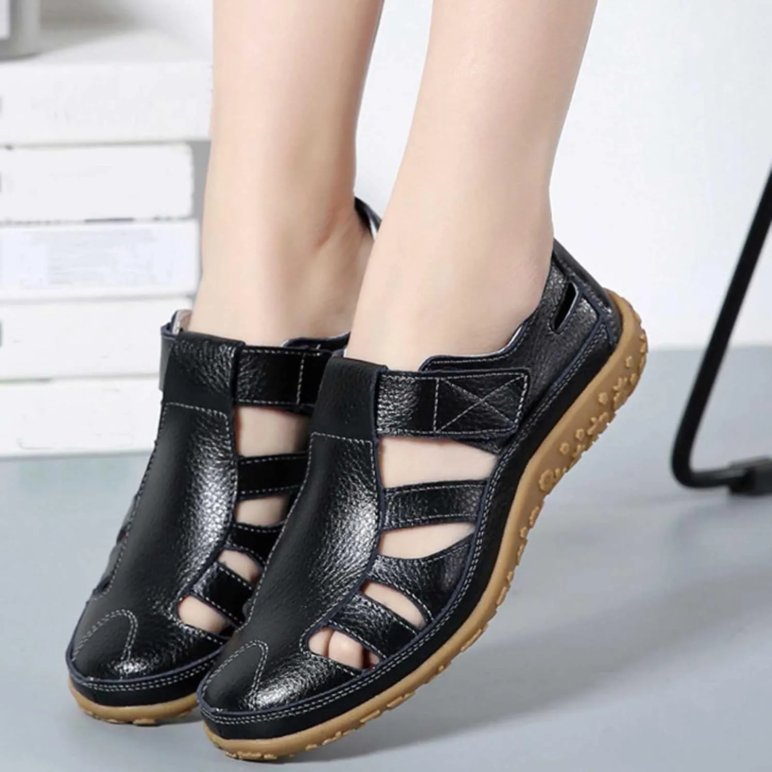 Womens Hollow Loafers Breathable Comfortable Flats Slip on Sandals Summer Casual Slip-On Shoes for Walking