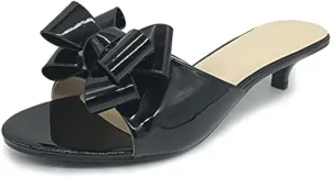 Women's Kitten Heel Mule Sandals Open Toe Slip on Low Heel Bow Dress Sandal for Dating