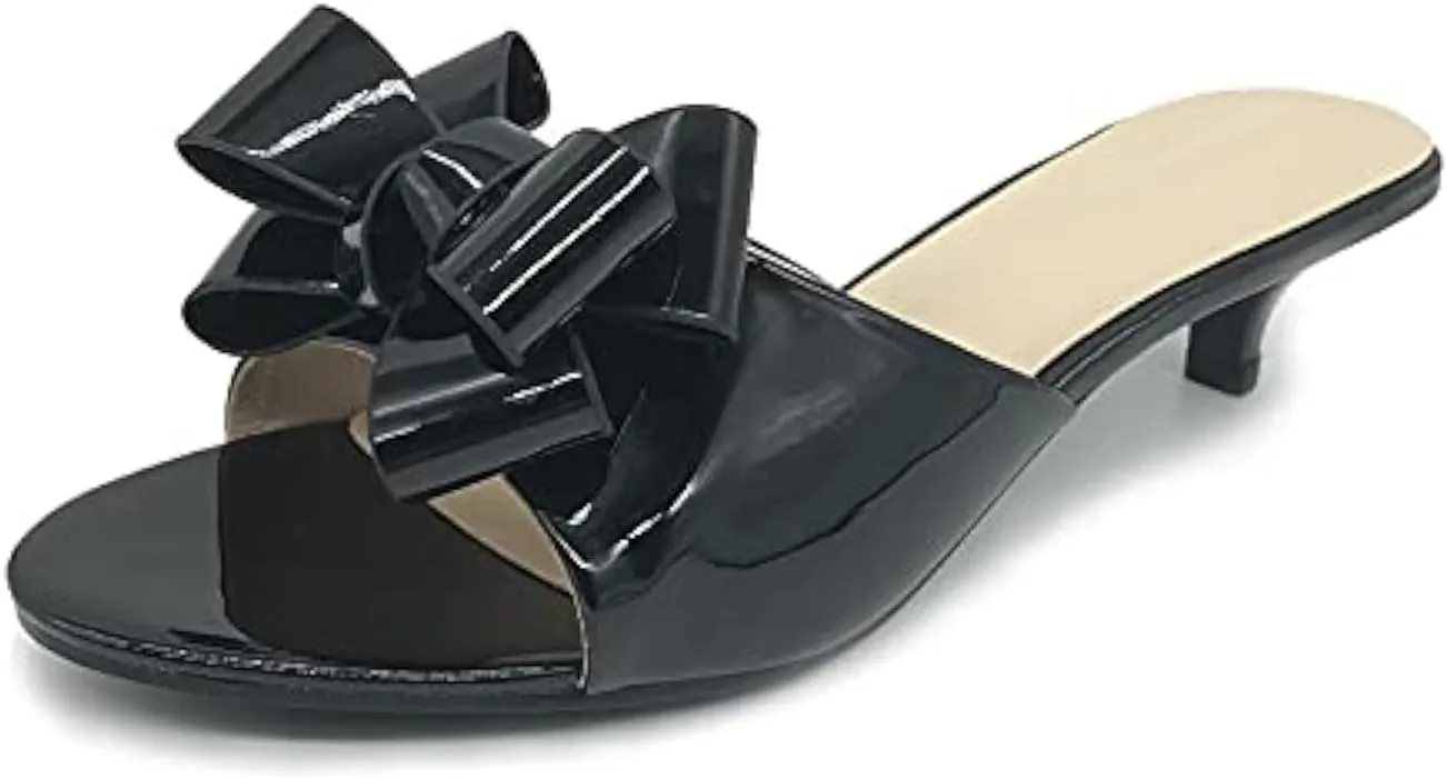 Women's Kitten Heel Mule Sandals Open Toe Slip on Low Heel Bow Dress Sandal for Dating