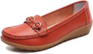 Women's Leather Classic Wedge Moccasins Slip-Ons Casual Walking Driving Shoes