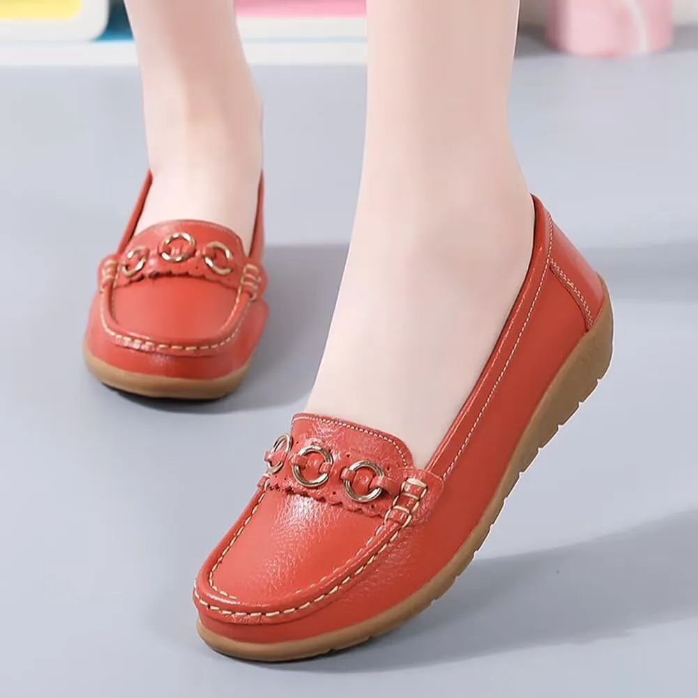 Women's Leather Classic Wedge Moccasins Slip-Ons Casual Walking Driving Shoes