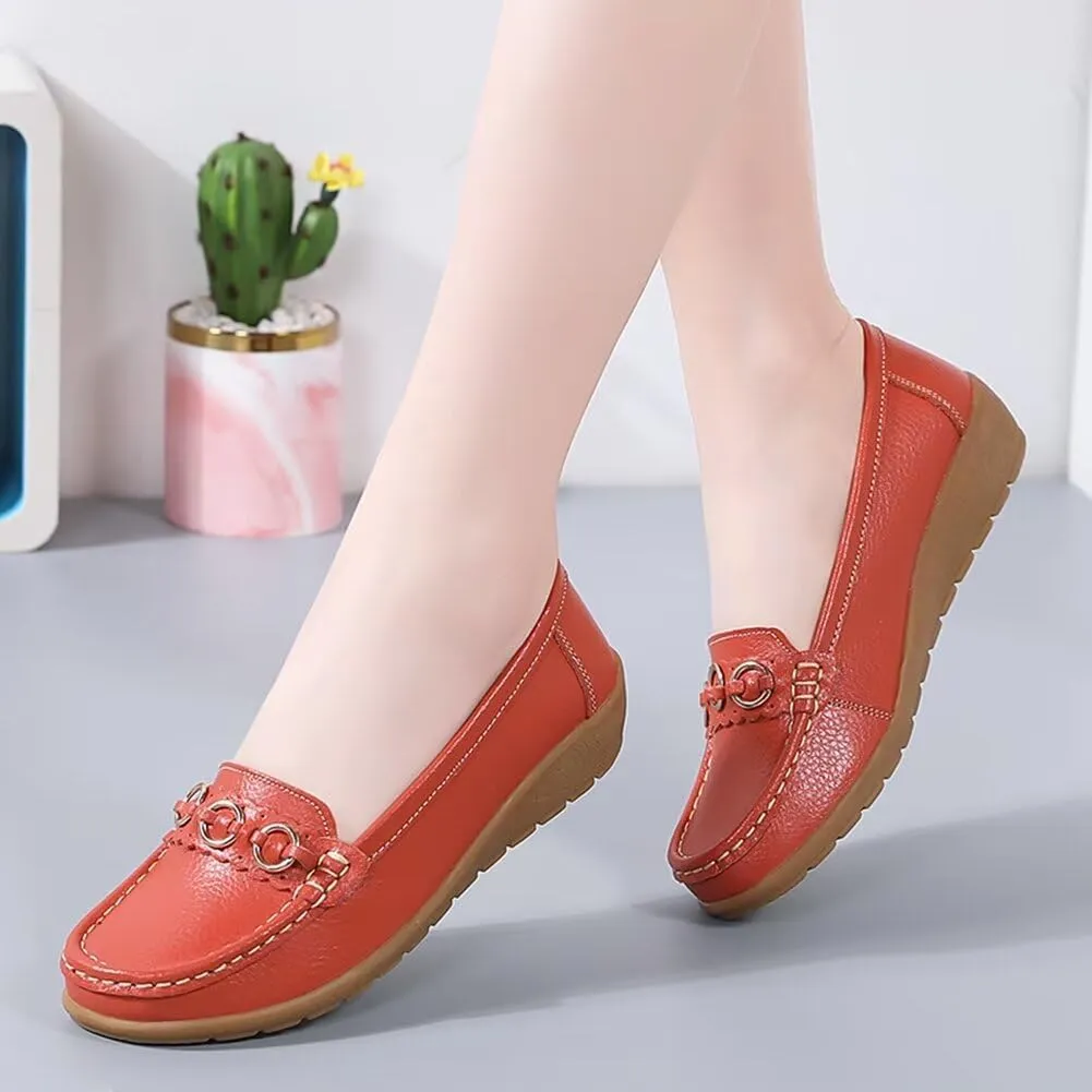 Women's Leather Classic Wedge Moccasins Slip-Ons Casual Walking Driving Shoes