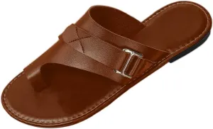 Women's Leather Flip Flops Open Toe Slip On Strap Thong Beach Flat Slides Sandals
