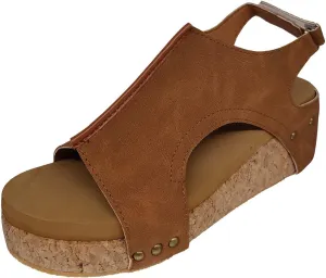 Women's Low Wedge Heels Summer Dressy Platform Sandals Cork Cushion Elastic Ankle Strap Slides Sandals Lightweight for All Day Wear Comfortable Outdoor Shoes