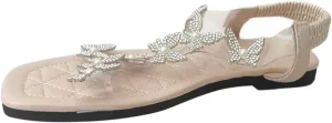 Women's Open Toe Bohemian Sandals Rhinestone Open Toe Slip on Casual Sandal Rhinestone Decorative Sandals