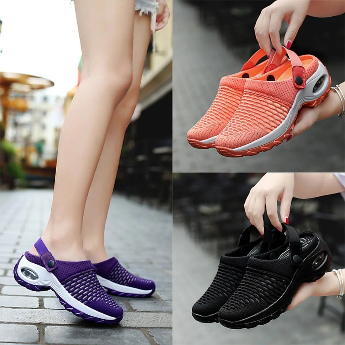 Women's Orthopedic Clogs with Air Cushion Support to Reduce Back and Knee Pressure, Mesh Shoes Slip-On Slippers for Women
