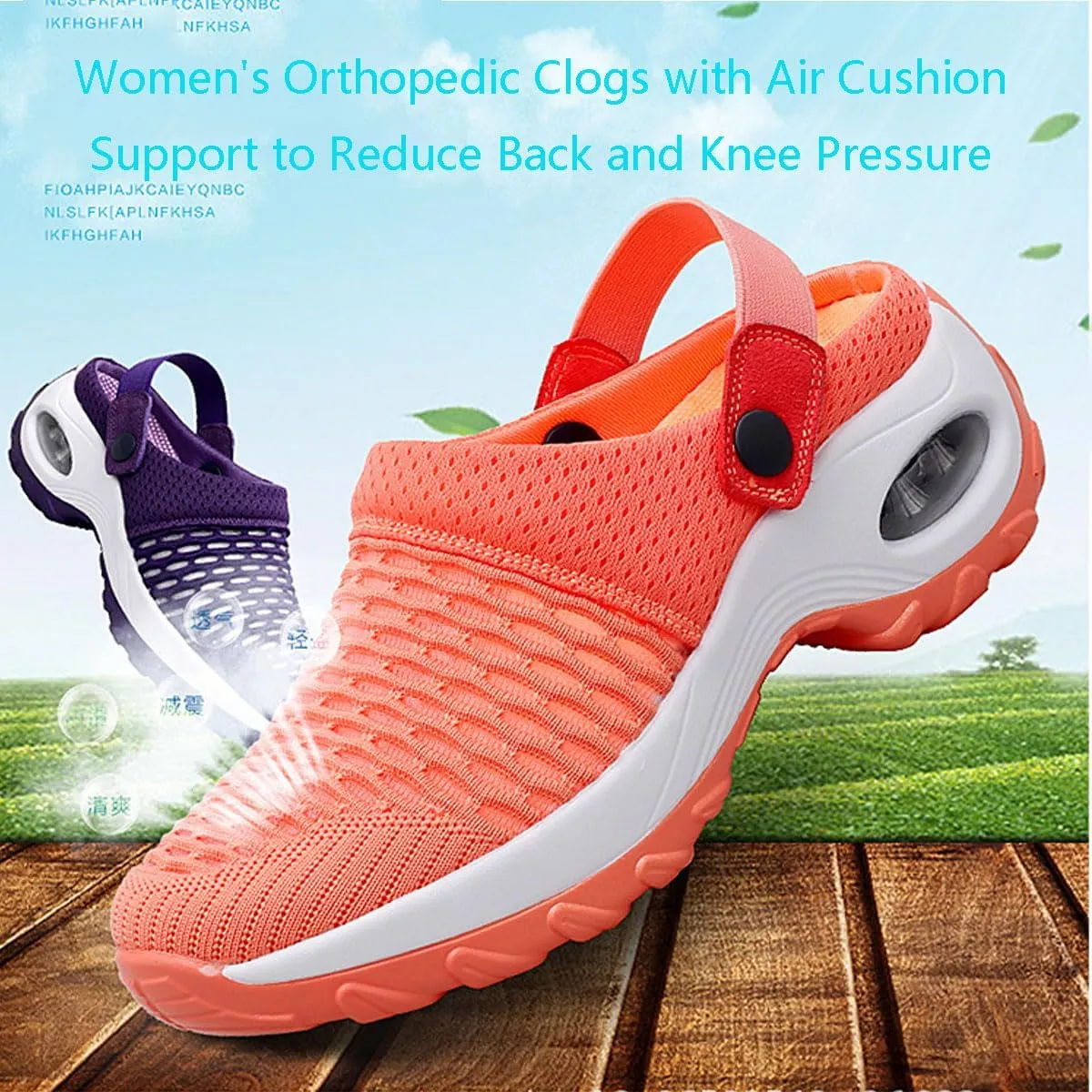 Women's Orthopedic Clogs with Air Cushion Support to Reduce Back and Knee Pressure, Mesh Shoes Slip-On Slippers for Women