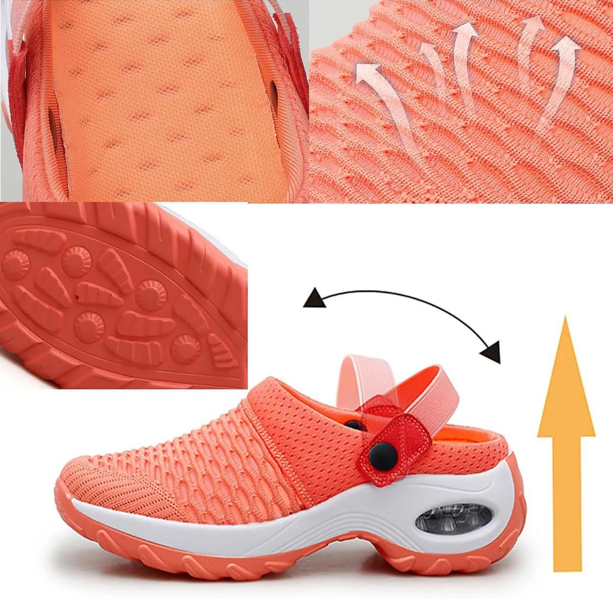 Women's Orthopedic Clogs with Air Cushion Support to Reduce Back and Knee Pressure, Mesh Shoes Slip-On Slippers for Women