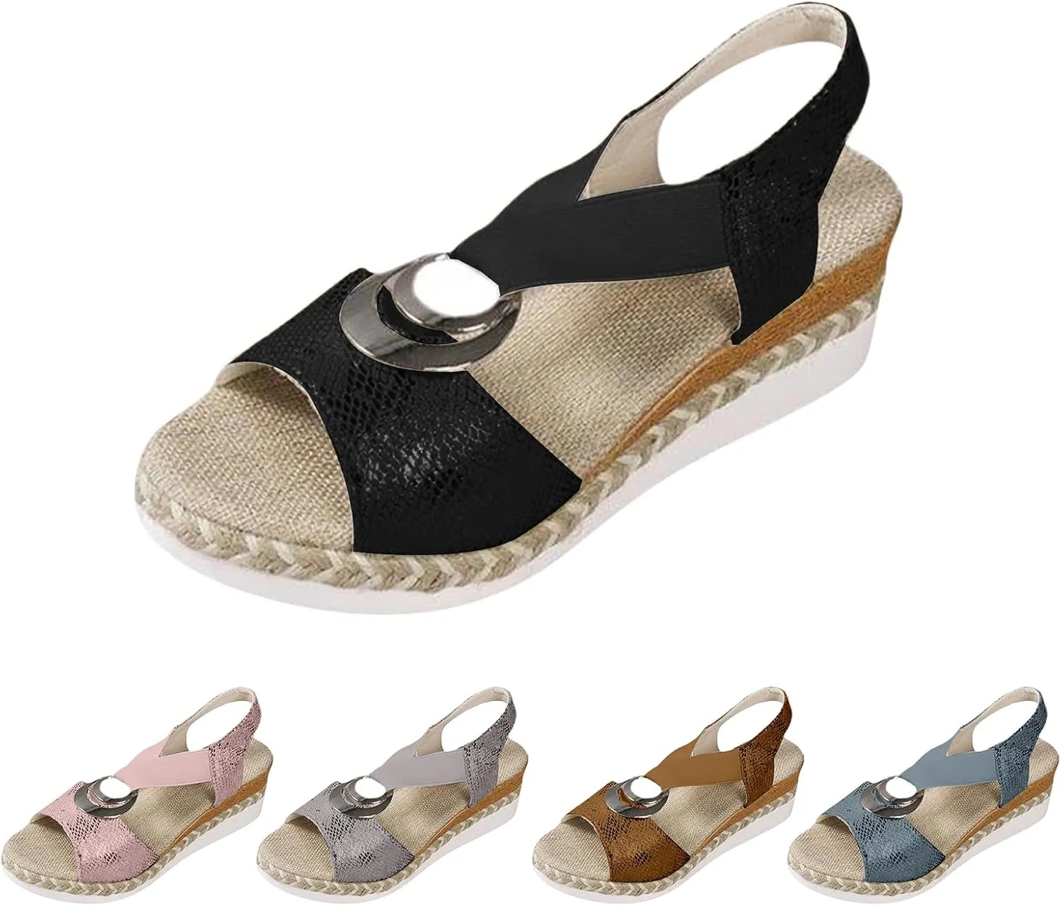 Women's Orthopedic Sandals Casual Breathable Platform Wedge Sandals Lightweigh Summer Comfortable Slides Sandal Metal Buckle Wedge Heel peep Toe Shoes Comfortable Orthopedic Wedge Sandal