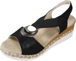 Women's Orthopedic Sandals Casual Breathable Platform Wedge Sandals Lightweigh Summer Comfortable Slides Sandal Metal Buckle Wedge Heel peep Toe Shoes Comfortable Orthopedic Wedge Sandal