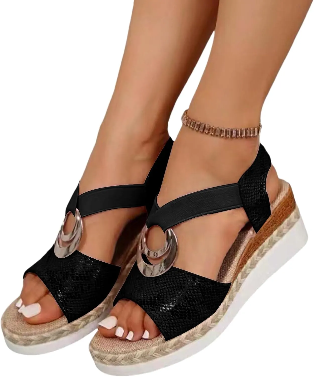 Women's Orthopedic Sandals Casual Breathable Platform Wedge Sandals Lightweigh Summer Comfortable Slides Sandal Metal Buckle Wedge Heel peep Toe Shoes Comfortable Orthopedic Wedge Sandal