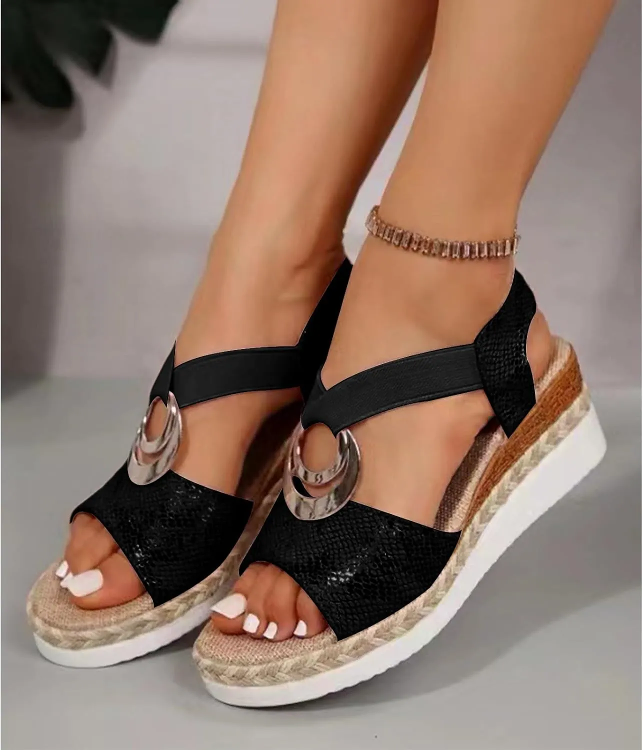 Women's Orthopedic Sandals Casual Breathable Platform Wedge Sandals Lightweigh Summer Comfortable Slides Sandal Metal Buckle Wedge Heel peep Toe Shoes Comfortable Orthopedic Wedge Sandal