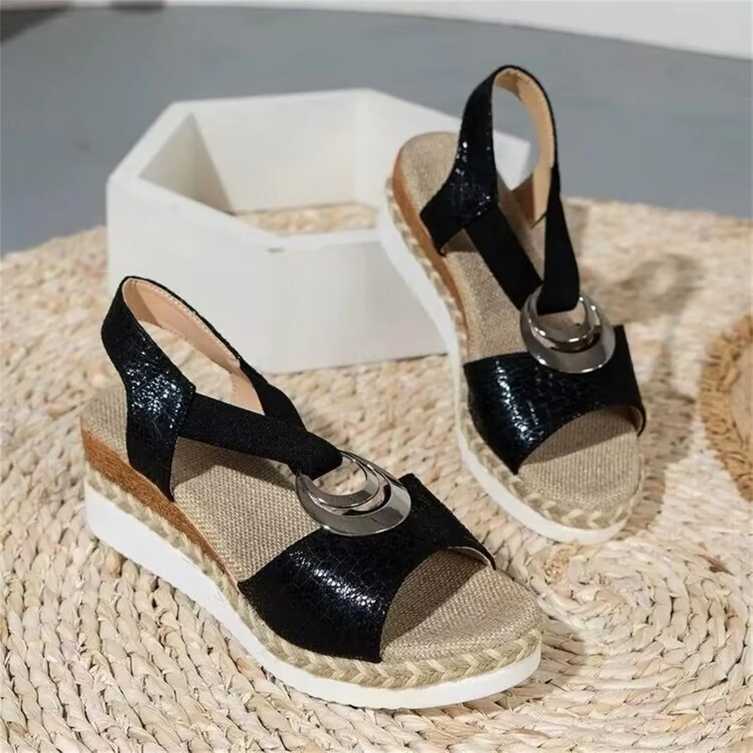 Women's Orthopedic Sandals Casual Breathable Platform Wedge Sandals Lightweigh Summer Comfortable Slides Sandal Metal Buckle Wedge Heel peep Toe Shoes Comfortable Orthopedic Wedge Sandal