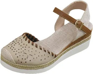 Women's Platform & Wedge Sandals Summer Closed Toe Hollow Out Orthopedic Shoes Comfort Breathable Slip On Summer Sandals with Adjustable Buckle Ankle Strap