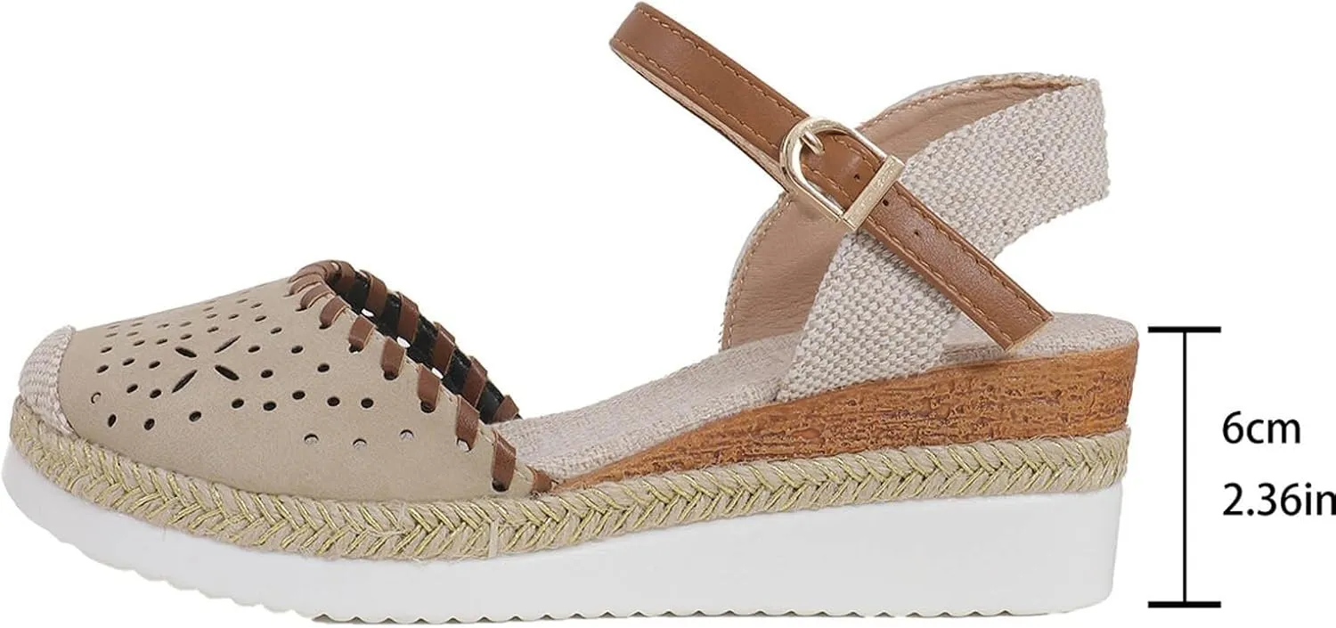 Women's Platform & Wedge Sandals Summer Closed Toe Hollow Out Orthopedic Shoes Comfort Breathable Slip On Summer Sandals with Adjustable Buckle Ankle Strap