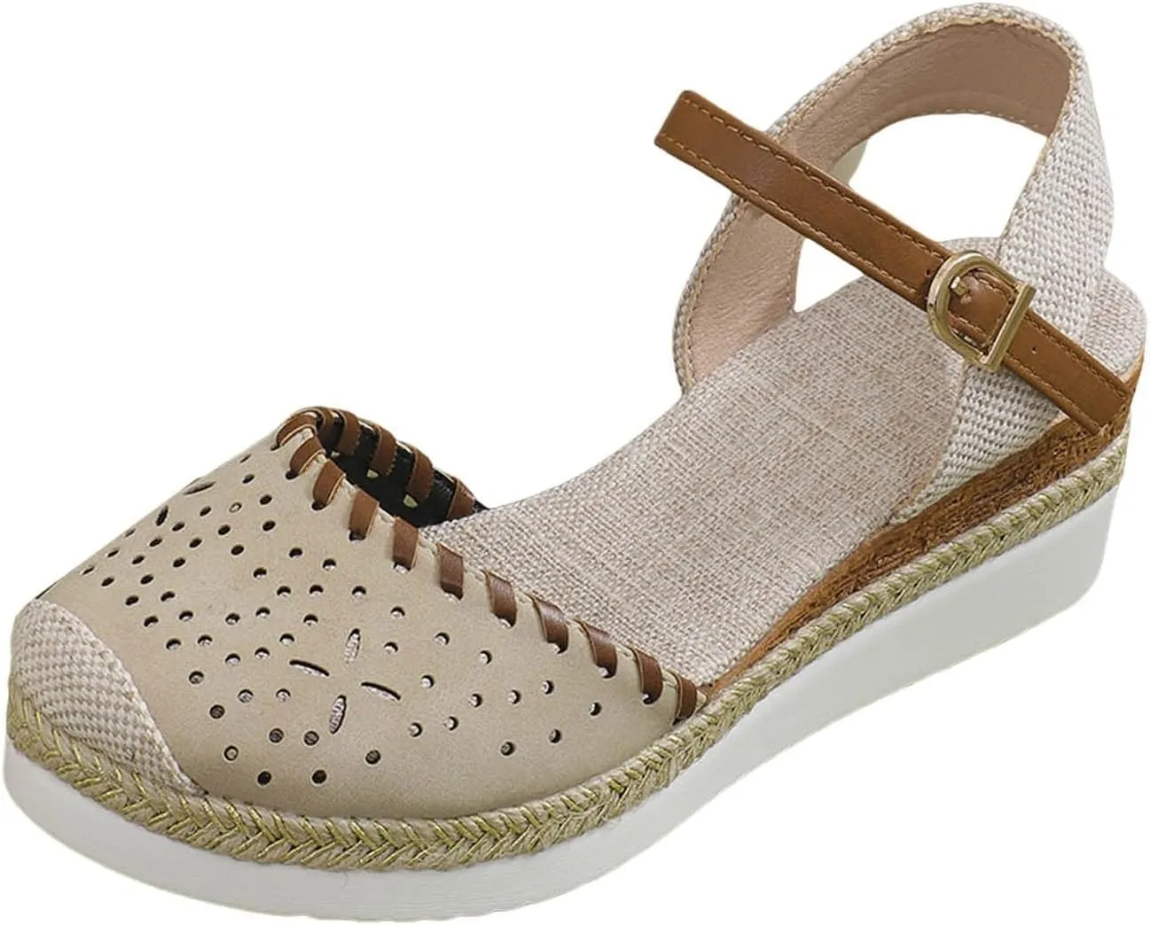 Women's Platform & Wedge Sandals Summer Closed Toe Hollow Out Orthopedic Shoes Comfort Breathable Slip On Summer Sandals with Adjustable Buckle Ankle Strap