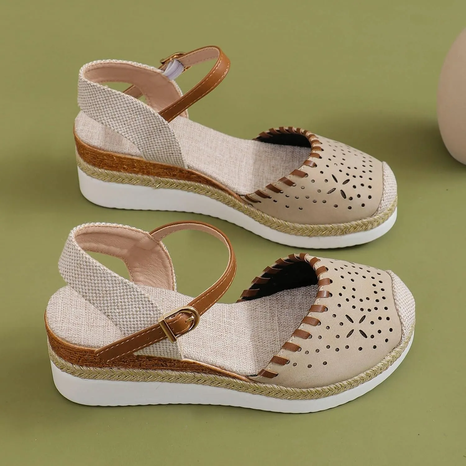 Women's Platform & Wedge Sandals Summer Closed Toe Hollow Out Orthopedic Shoes Comfort Breathable Slip On Summer Sandals with Adjustable Buckle Ankle Strap