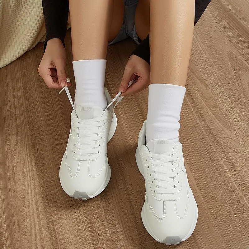 Women's Platform Retro Style Sneakers - Lace-up Classic Fashion Stylish Tennis Running Walking Shoes