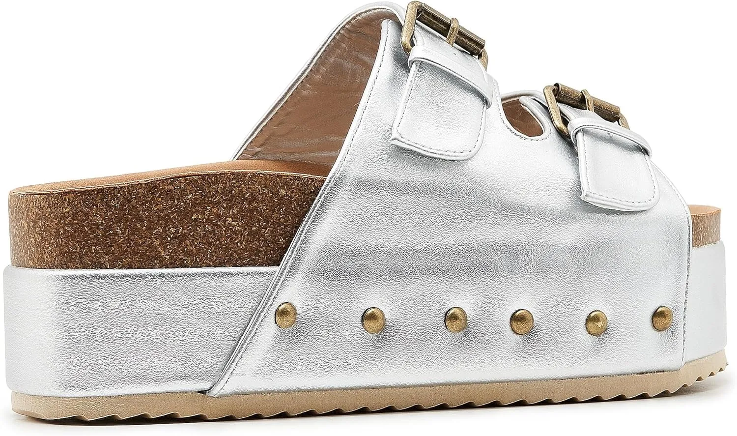 Women's Platform Slide Sandals Comfortable Cork Footbed Studded Clogs Adjustable Buckle Straps Open Toe Flatform Sandal Summer Slipper