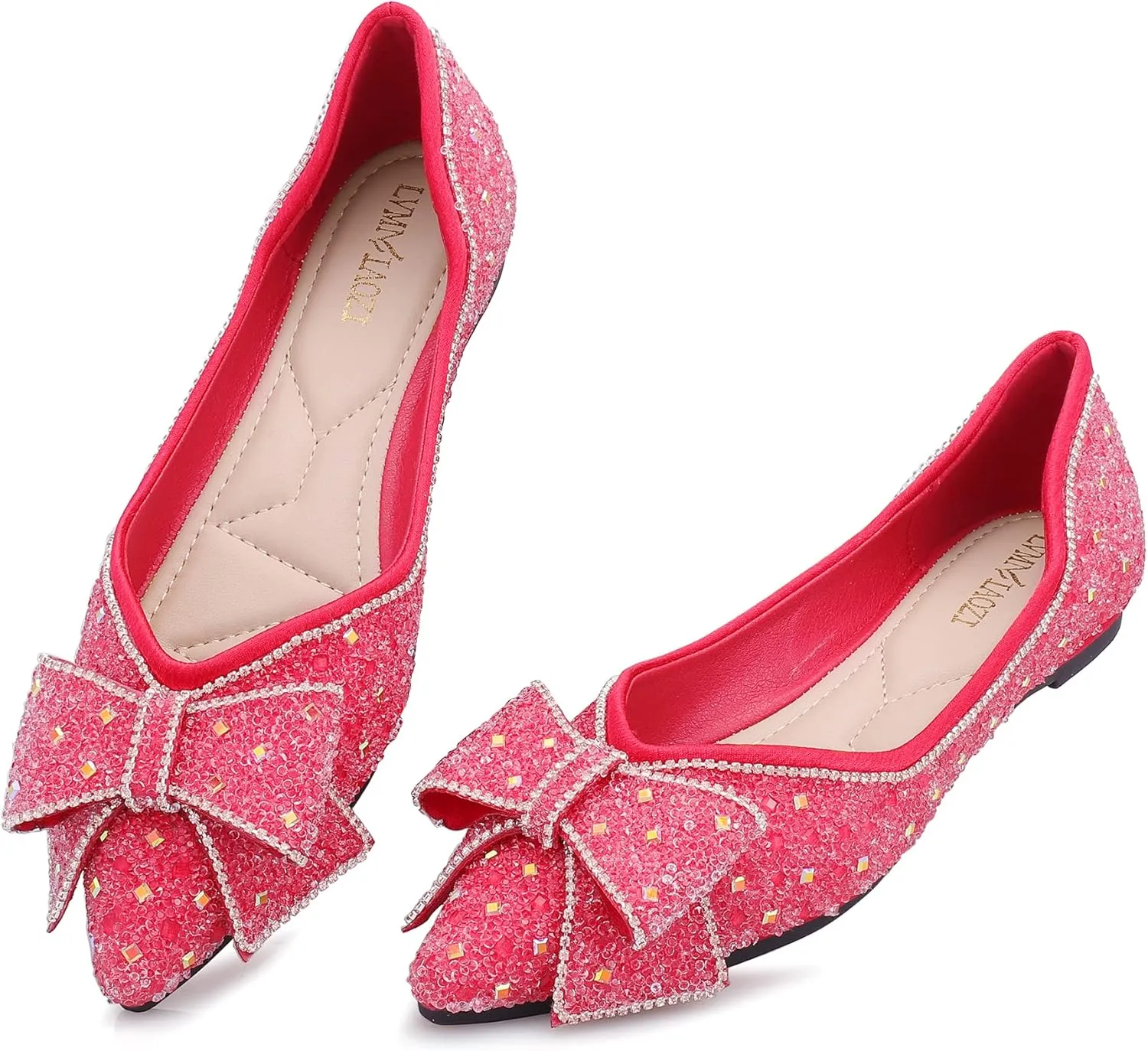 Women's Pointed Rhinestone Flat Shoes Glitter Flowers Wedding Comfortable Dress Shoes