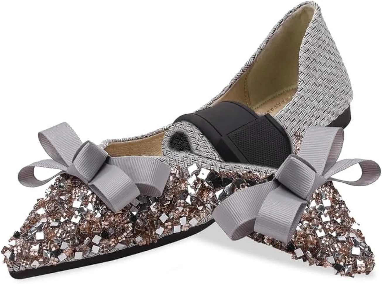 Women's Pointed Rhinestone Flat Shoes Glitter Flowers Wedding Comfortable Dress Shoes