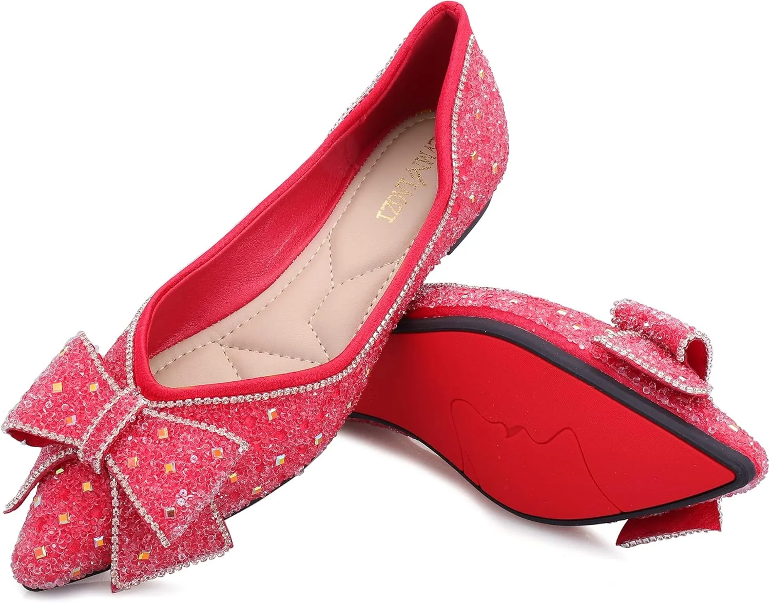 Women's Pointed Rhinestone Flat Shoes Glitter Flowers Wedding Comfortable Dress Shoes