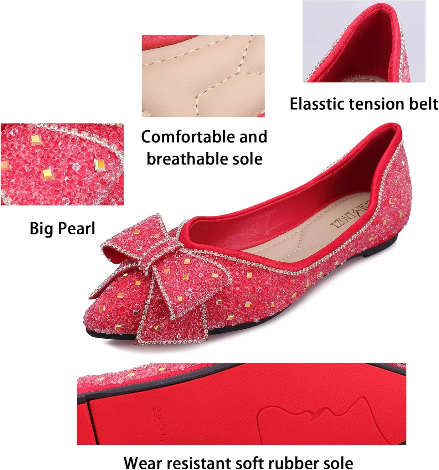 Women's Pointed Rhinestone Flat Shoes Glitter Flowers Wedding Comfortable Dress Shoes