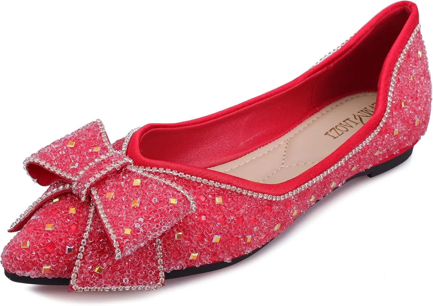 Women's Pointed Rhinestone Flat Shoes Glitter Flowers Wedding Comfortable Dress Shoes