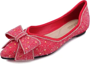 Women's Pointed Rhinestone Flat Shoes Glitter Flowers Wedding Comfortable Dress Shoes