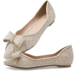Women's Pointed Rhinestone Flat Shoes Glitter Flowers Wedding Comfortable Dress Shoes