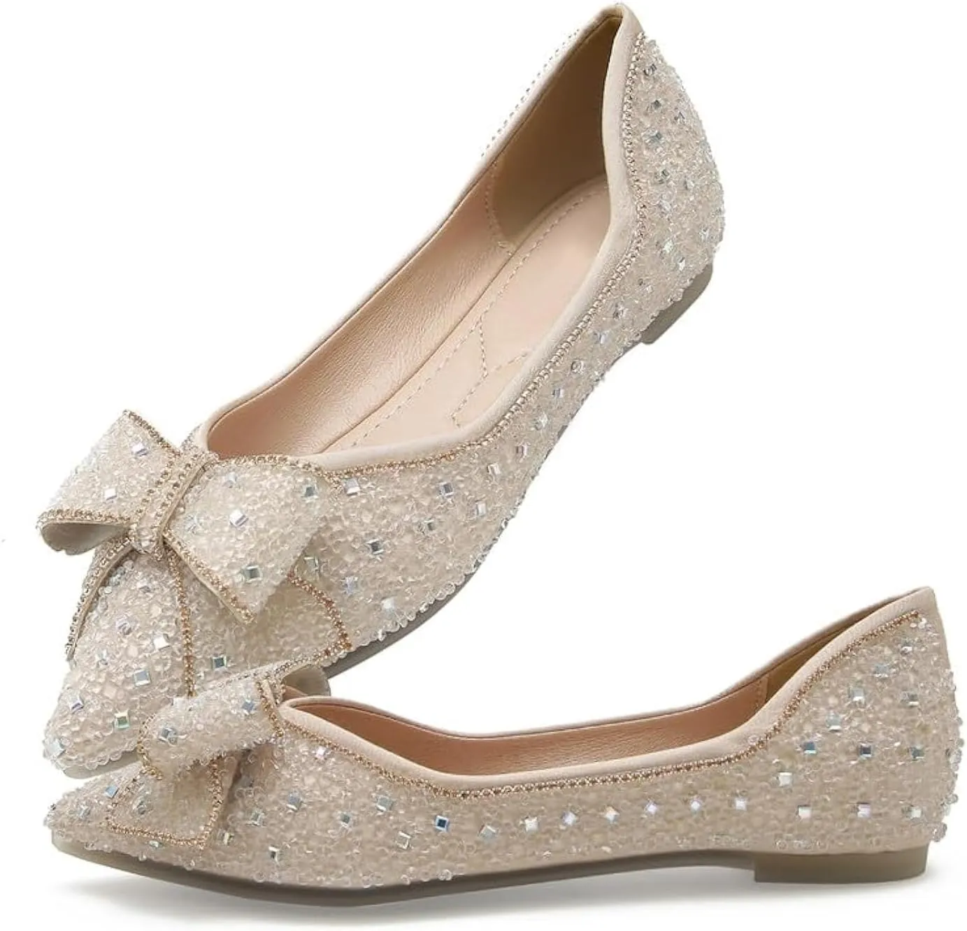 Women's Pointed Rhinestone Flat Shoes Glitter Flowers Wedding Comfortable Dress Shoes