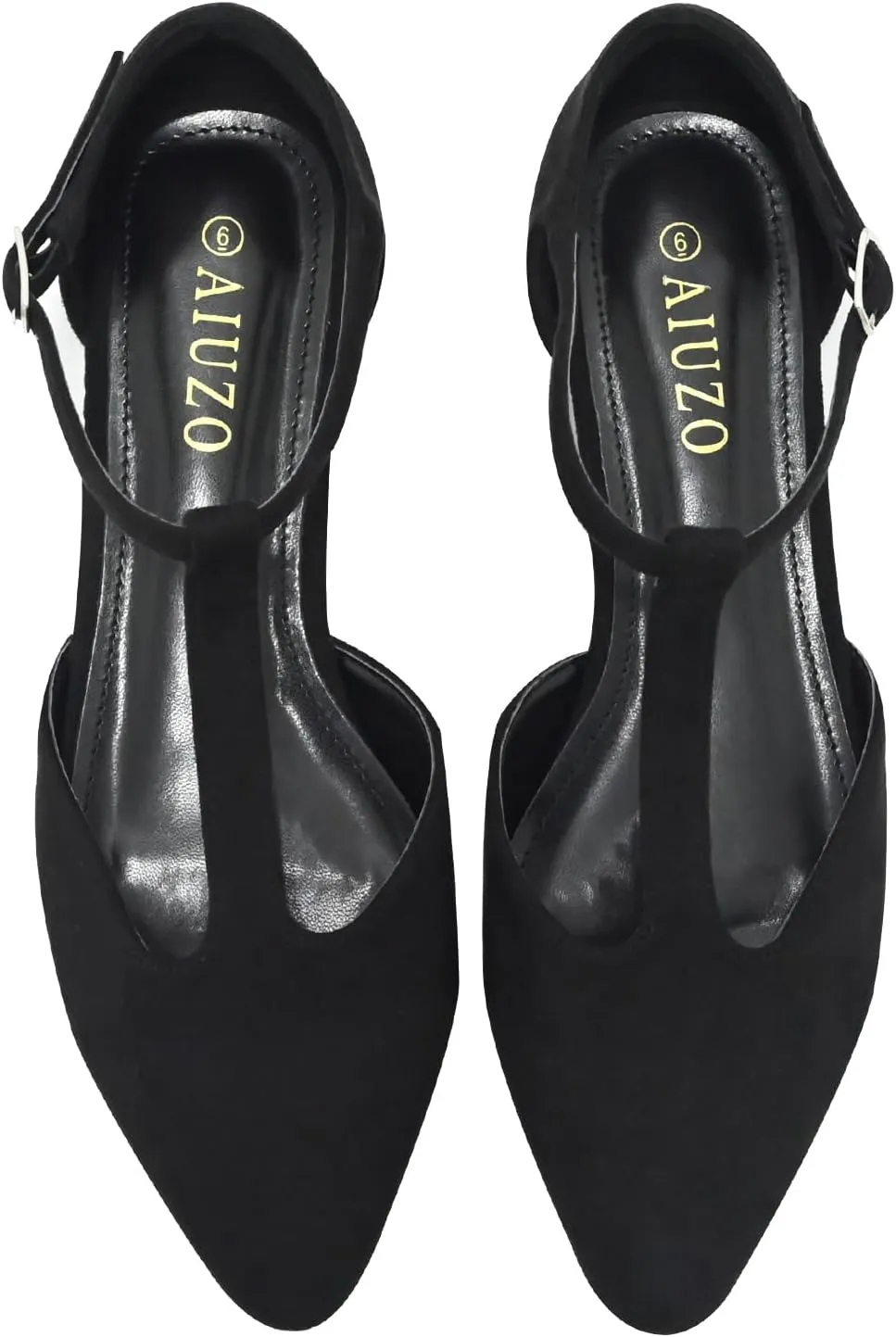 Women's Pointed Toe Flats Wide T-Strap Adjustable Flat Shoes Slip on Comfortable Dressy Shoes for Date Home Office