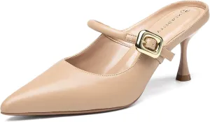 Women's Pointed Toe Heeled Mules, Knit Sandals, Slip-On Shoes