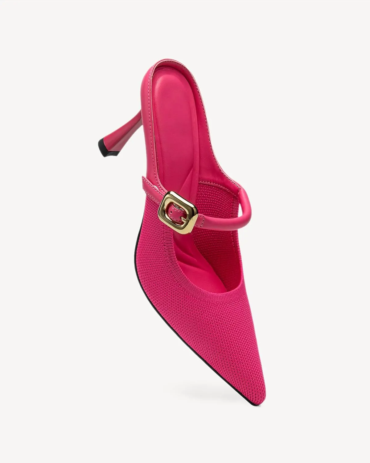 Women's Pointed Toe Heeled Mules, Knit Sandals, Slip-On Shoes