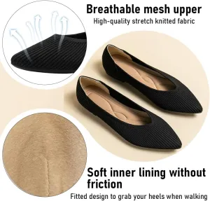 Women's Pointed Toe Knit Ballet Fashionable and Comfortable Dressy Flat Shoes