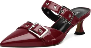 Women's Pumps, Pointed Toe Low Heel Mules for Women, Backstrap Buckle Fashion Solid Women's Mule Pumps for Daily Working Party