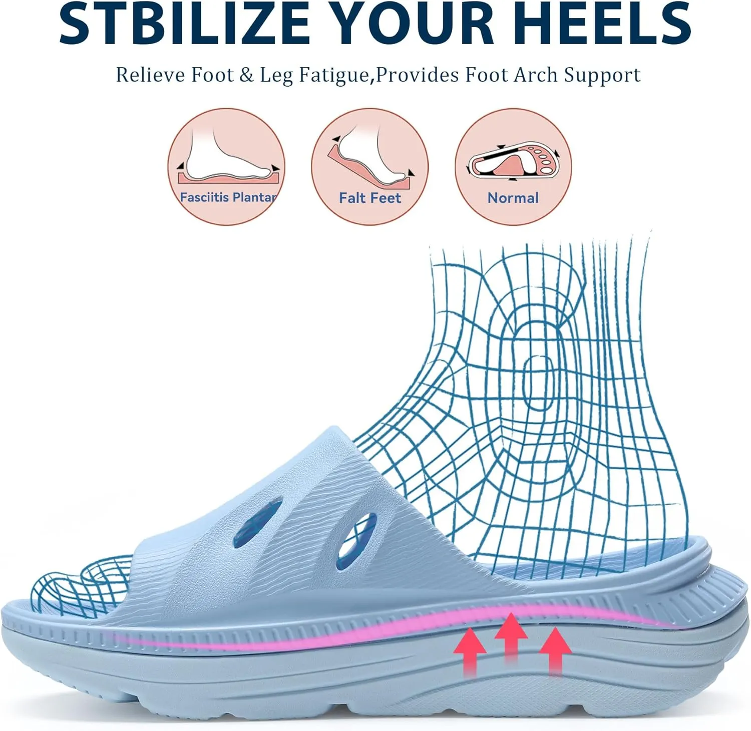 Womens Recovery Sandals Slides for Mens Plantar Fasciitis Sport for Sandals Comfortable Orthotic Athletic Arch Support Slides, Lightweight Cloud Slippers Thick Cushion Open Toe