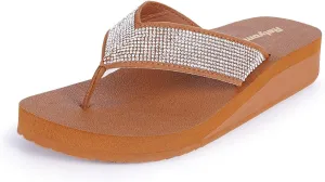 Womens Rhinestones Flip Flops Arch Support Mid Platform Bling Comfortable Flip-flops Jewel Dressy Thong Sandals