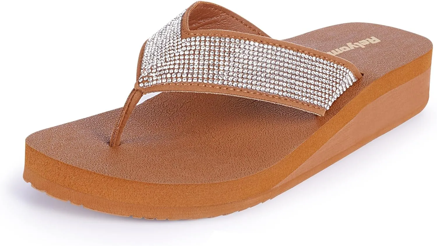 Womens Rhinestones Flip Flops Arch Support Mid Platform Bling Comfortable Flip-flops Jewel Dressy Thong Sandals