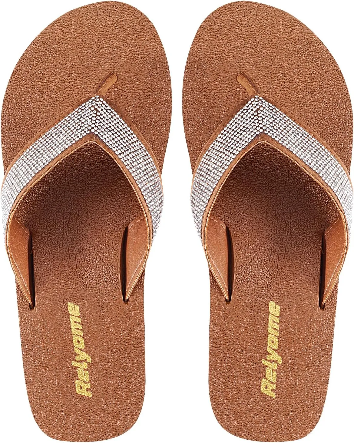 Womens Rhinestones Flip Flops Arch Support Mid Platform Bling Comfortable Flip-flops Jewel Dressy Thong Sandals