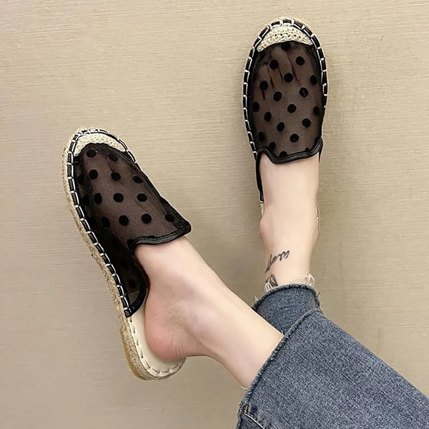 Women's Rope Flat Fashion Casual Large Mesh Polka Dot Sandals High Heel Slides and for Women Sandals Comfortable
