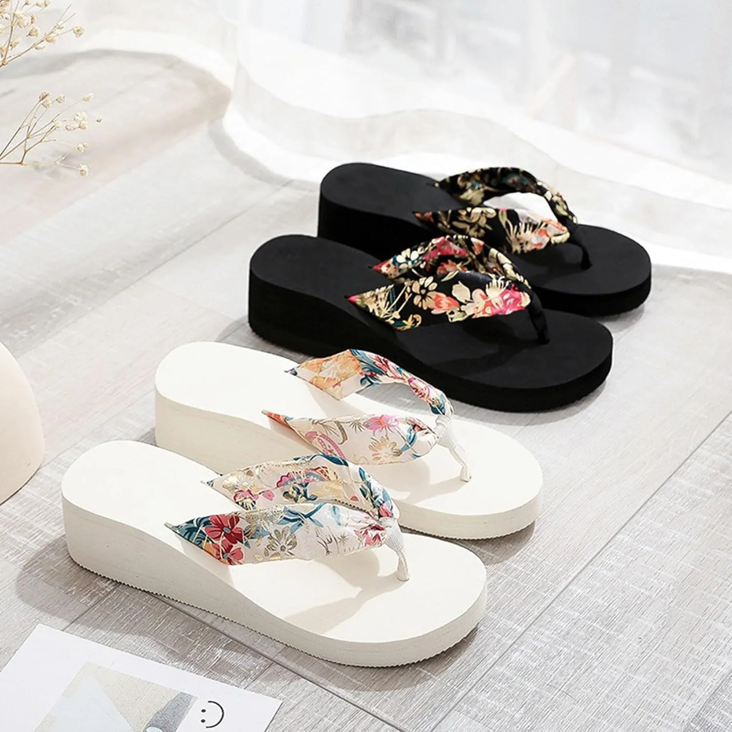 Women's Slope Heel Slippers Thongs Slippers Women's Thick Bottom Leisure Vacation Beach Slippers Seaside Thongs Slippers