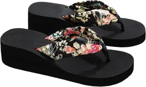 Women's Slope Heel Slippers Thongs Slippers Women's Thick Bottom Leisure Vacation Beach Slippers Seaside Thongs Slippers