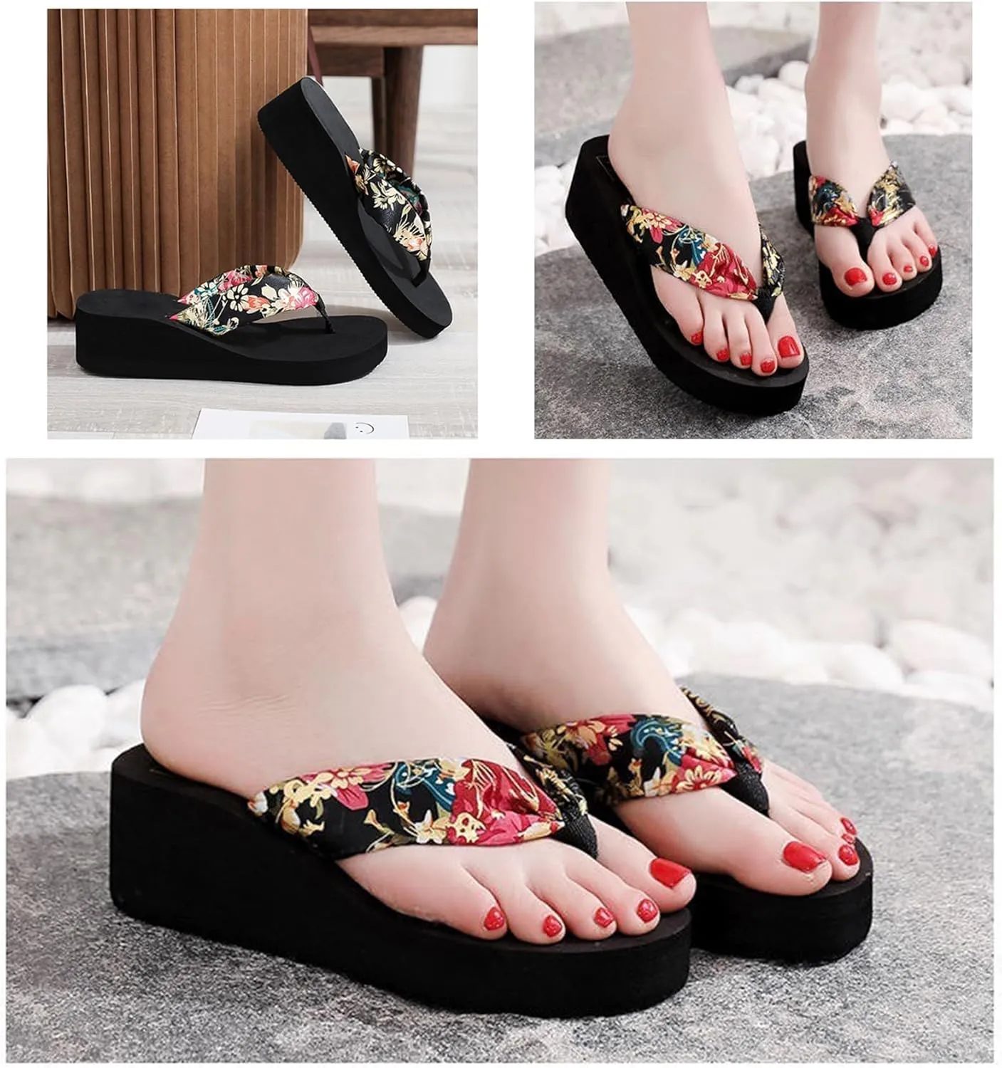 Women's Slope Heel Slippers Thongs Slippers Women's Thick Bottom Leisure Vacation Beach Slippers Seaside Thongs Slippers