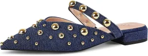 Women's Studded Mules Pointed Toe Strap Slipper Comfortable Flats Shoes