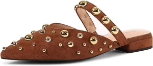 Women's Studded Mules Pointed Toe Strap Slipper Comfortable Flats Shoes