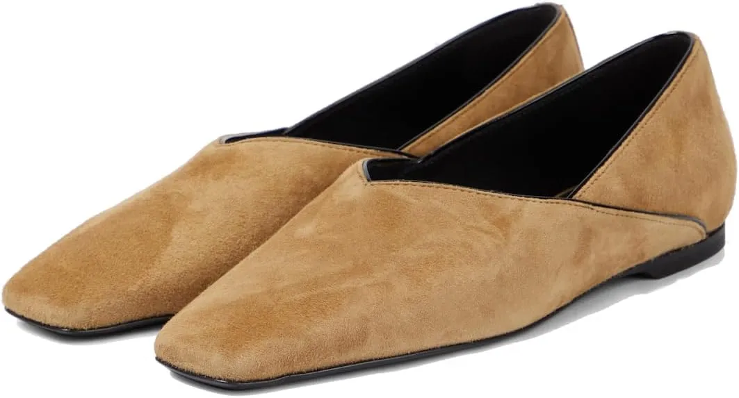Women's Suede Ballet Flats Square Toe Slip-on Mary Jane Flat Shoes Casual Comfort Everyday Mules